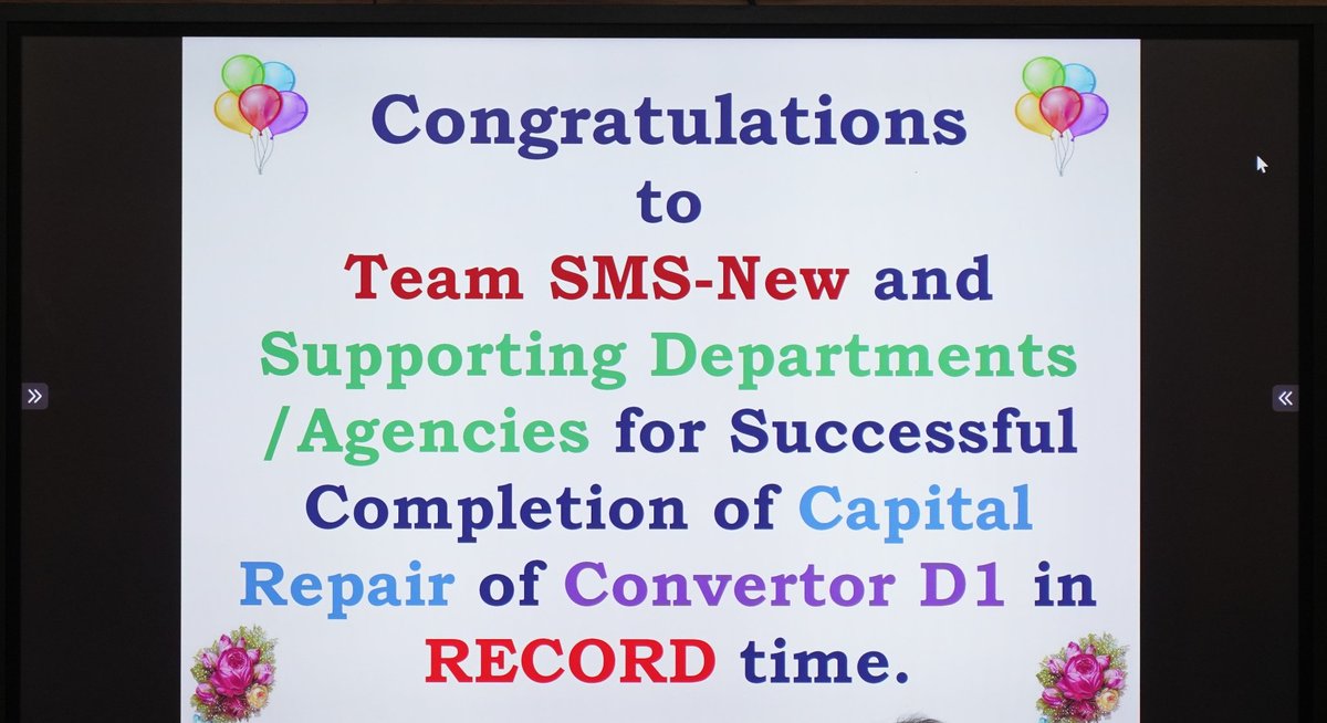 SAILBSL2's tweet photo. Capital Repair of Converter D1 in SMS new completed in record time
===
The #SMSNew unit creates a #benchmark by finishing the #capitalrepair work of Converter D (1) in just 88 days, despite challenges with the help of central agencies.
Tap on ALT in the pic below to know more https://t.co/DStUrXKY7k