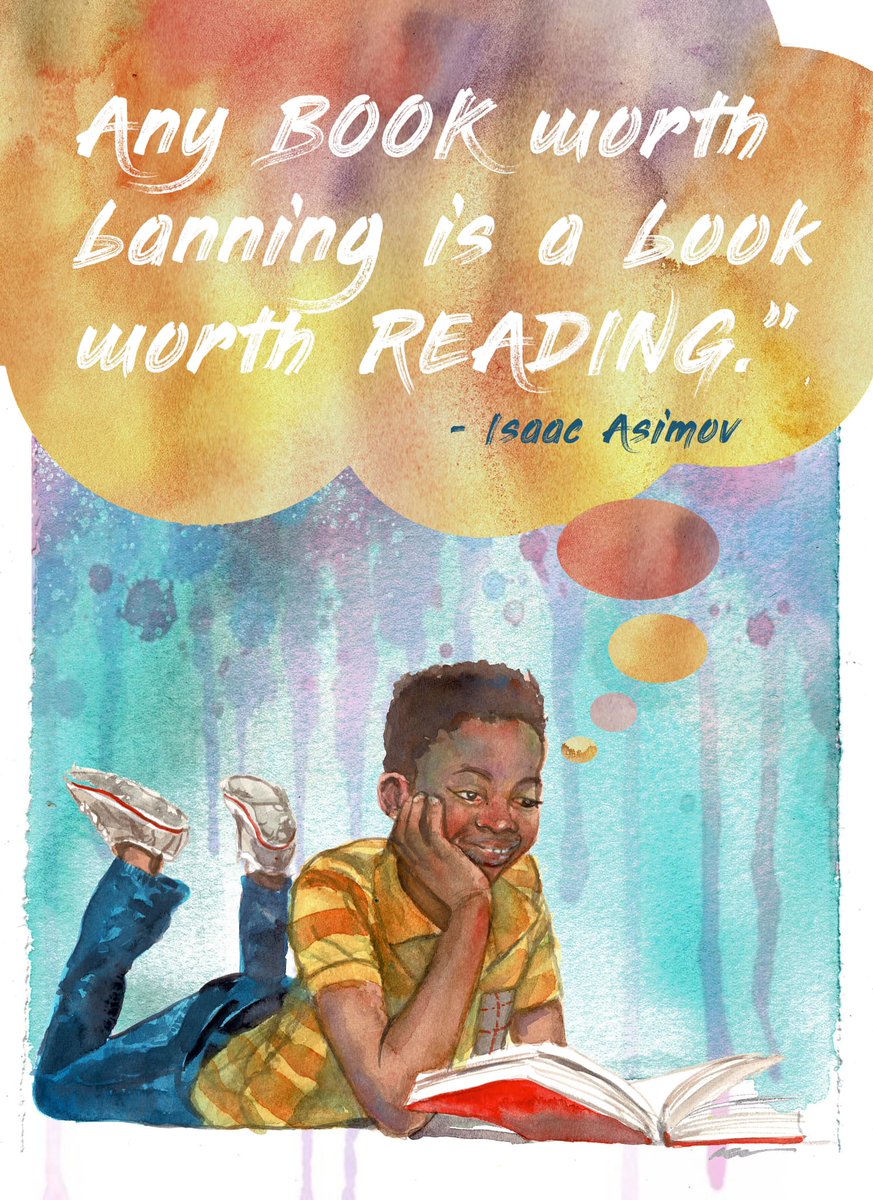 “Any book worth banning is a book worth reading.” -Isaac Asimov. Was invited by my agency <a href="/painted/">Shan O'Saur ᕕ(ಠ_ಠ)ᕗ</a>.words to create a postcard for <a href="/j/">j</a>.f.foxbooks grass roots campaign to support School Librarians, kids' freedom to read, and to stand up against book bans.