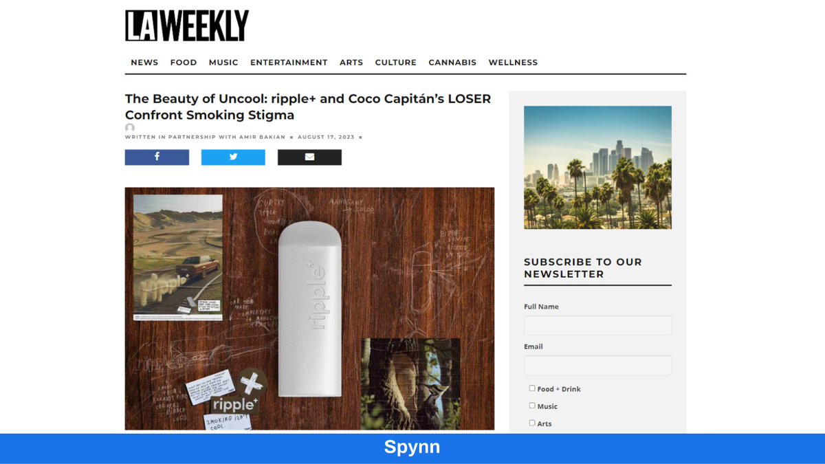 spynn_co's tweet image. 🚀 Discover how Spynn catapults businesses to the limelight! Check out this fascinating article featuring Ripple+ and Coco Capitan&apos;s journey on LA Weekly to break the smoking stigma.

🔥 #SpynnSuccess #PublicityMatters

hubs.li/Q028dsPf0