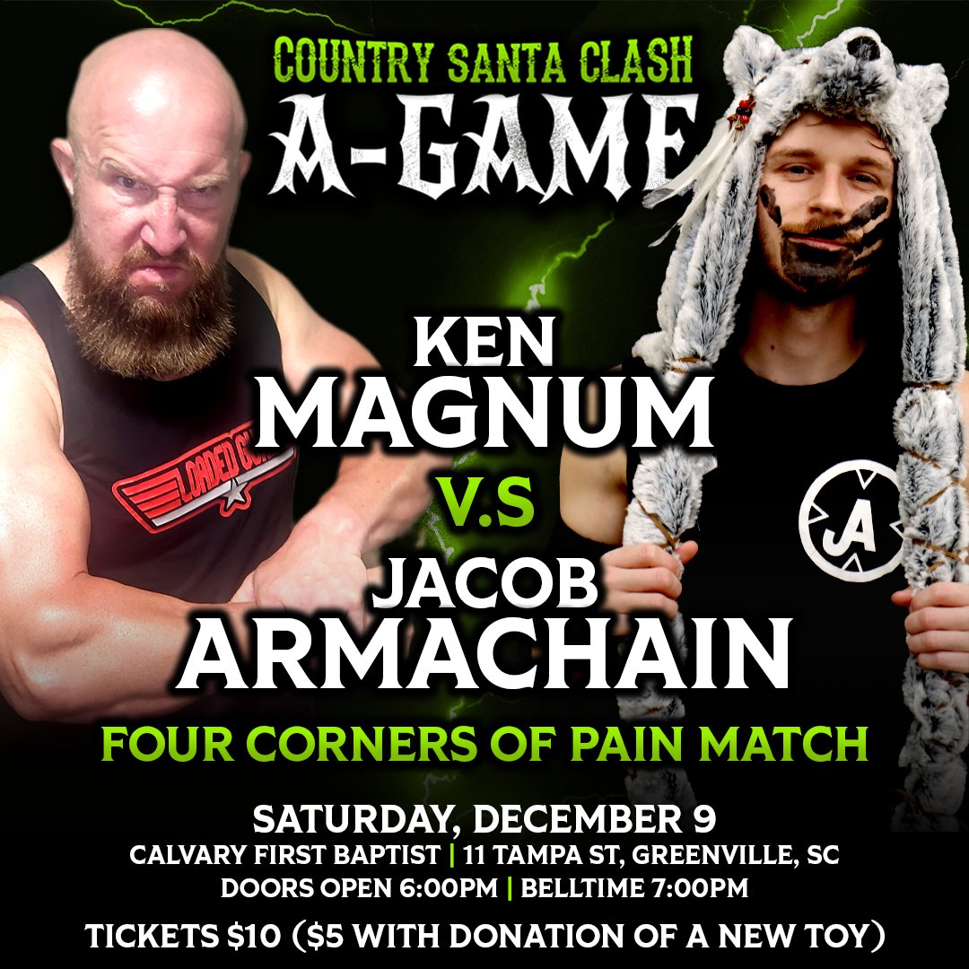 3CountPro's tweet image. ⚡ MATCH ANNOUNCEMENT ⚡

As revealed by Ken Magnum himself: His match against Jacob Armachain will be FOUR CORNERS OF PAIN.

Four weapons secured to each corner of the ring. No pinfalls. No submissions. No count-outs. Victory only comes when all four weapons have been unleashed.