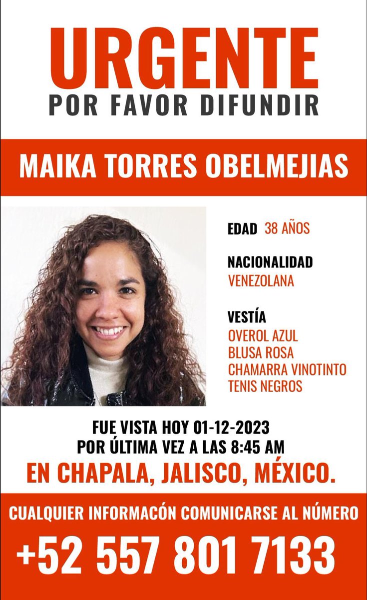🚨 @TelevisaGDL @TVAztecaJalisco @ProtocoloAlba 
Ayúdenos a difundir, Maika salió de su casa hoy rumbo a su trabajo pero no llegó, nadie sabe nada de ella. Cualquier información será de mucha ayuda. RT
#Chapala #Jalisco #ULTIMAHORA