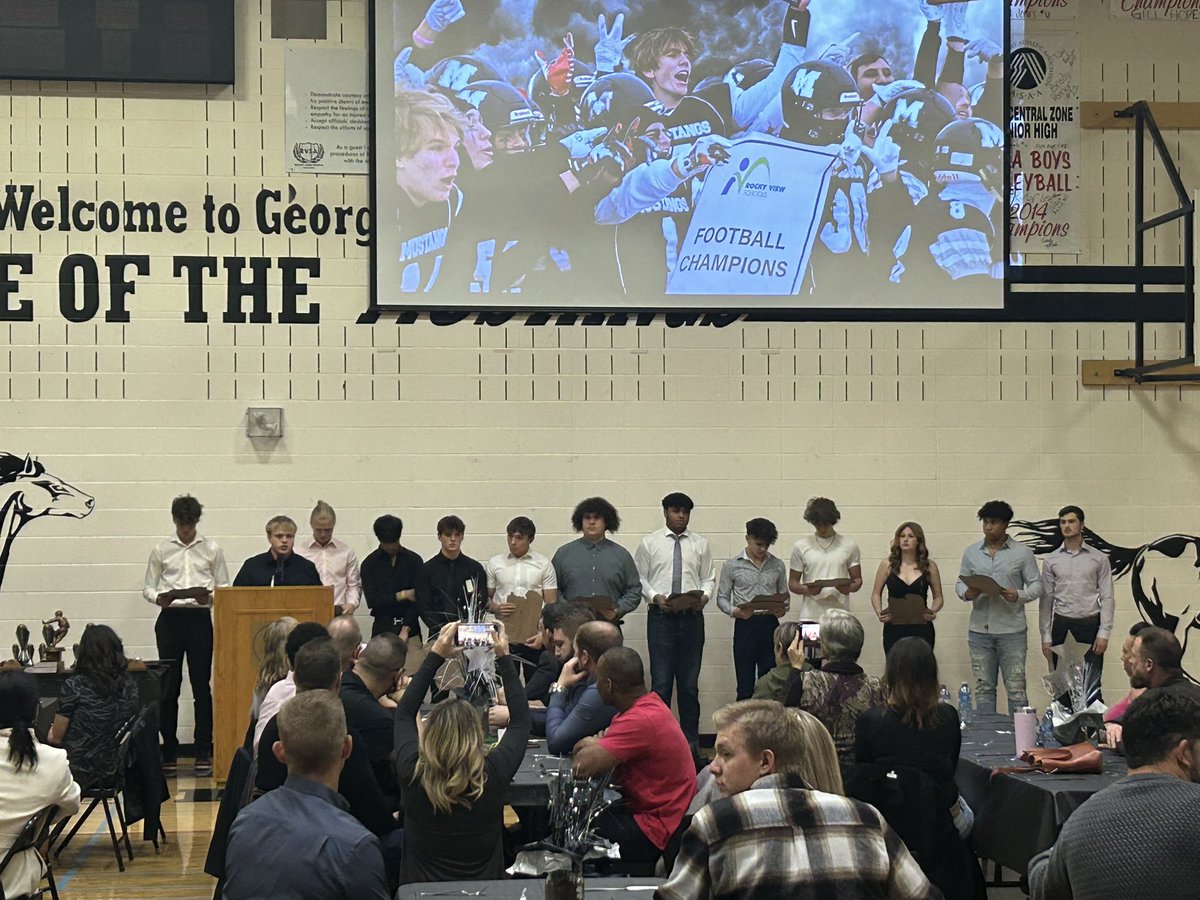 Football players thanking their amazing coaches during the annual football banquet for their commitment, dedication and guidance over the past four months!  #Gratitude #MustangNation