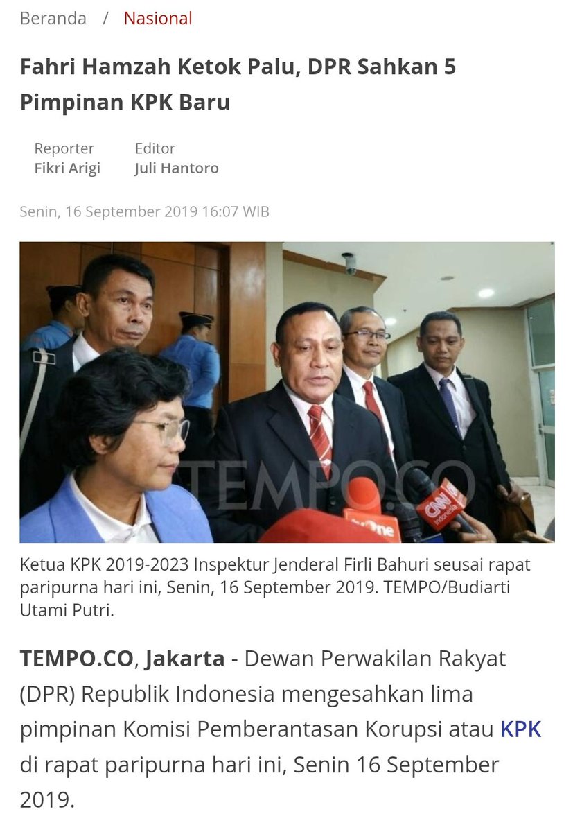 Gaes, ingat ya! Baca pelan2.

FAHRI HAMZAH adalah salah seorang aktor utama kerusakan KPK hari ini:
1. Dia yg memilih Firli cs
2. Dia yg mengetok revisi UU KPK

Semua dia lakukan di akhir masa jabatan dia sebagai Wakil Ketua DPR tahun 2019.

Jadi paham kan?