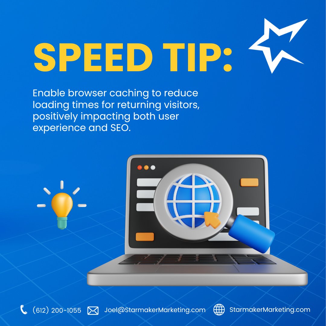 Comment 'TIP' if you agree with this message.

Contact us Now!
StarmakerMarketing.com

Enable browser caching to reduce loading times for returning visitors, positively impacting both user experience and SEO.

#onlinemarketing #onlyinmn #mnlocal  #marketingstrategy #minnesotaseo