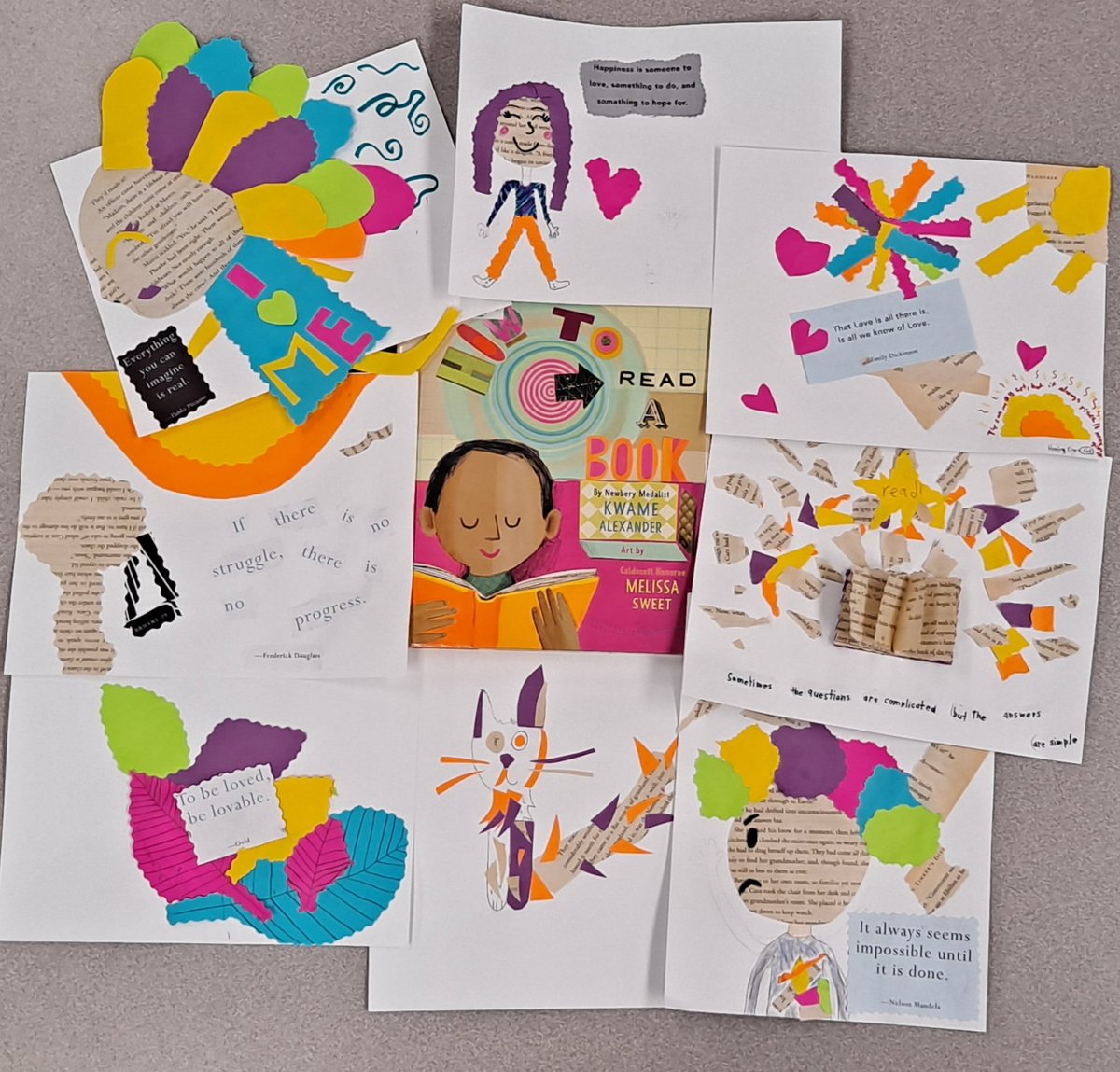 How to Read a Book - such beautiful writing and illustrations.  4th grade used it as inspiration for these creative collages.   @humbleisd_bbe <a href="/HumbleISD_lib/">Humble ISD Libraries</a>
@kwamealexander 
#thehumblelibrarian