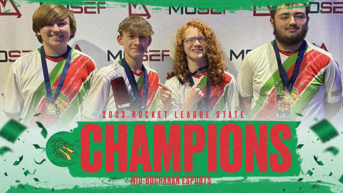 MBDragonEsports's tweet photo. @MBDragonSports 

2023 ROCKET LEAGUE STATE CHAMPIONS!!!!
Dragons defeat Duchesne in the best of 7 Grand Finals, 4-2 to win the SSD State Championship in year #1 of the program! #MBDragonPride @MBDragonSports @moseforg https://t.co/JIiBBk6NKb