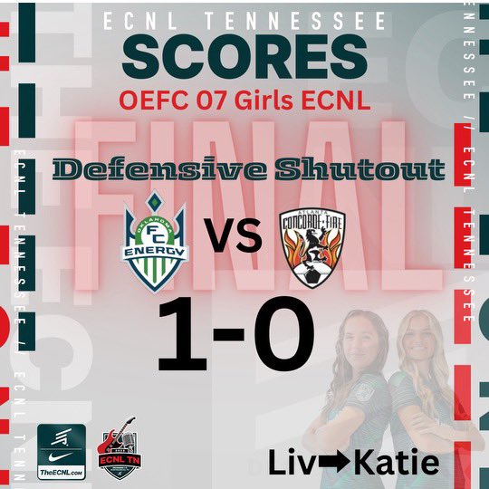 OEFC 07 / 06 Girls ECNL - 2025 - 26 (@oefc07_06gecnl) on Twitter photo Today was a great rematch against <a href="/Concorde07G/">Concorde Fire Platinum ECNL 06/07</a>. 106 coaches witnessed a solid defensive shutout and 1-0 win.
⚽️<a href="/realKatieJ/">Katie Johnston</a>
🅰️<a href="/OliviaWright_99/">Olivia Wright</a>
Come see us tomorrow against <a href="/BeachFC_G07ECNL/">Beach FC G07 ECNL</a>
@ 5:00 Field 1
<a href="/ECNLgirls/">ECNL Girls</a>
<a href="/TheSoccerWire/">SoccerWire</a>
<a href="/ImCollegeSoccer/">College Soccer Truth ™</a>
<a href="/PrepSoccer/">Prep Soccer ⚽️</a> Today was a great rematch against <a href="/Concorde07G/">Concorde Fire Platinum ECNL 06/07</a>. 106 coaches witnessed a solid defensive shutout and 1-0 win.
⚽️<a href="/realKatieJ/">Katie Johnston</a>
🅰️<a href="/OliviaWright_99/">Olivia Wright</a>
Come see us tomorrow against <a href="/BeachFC_G07ECNL/">Beach FC G07 ECNL</a>
@ 5:00 Field 1
<a href="/ECNLgirls/">ECNL Girls</a>
<a href="/TheSoccerWire/">SoccerWire</a>
<a href="/ImCollegeSoccer/">College Soccer Truth ™</a>
<a href="/PrepSoccer/">Prep Soccer ⚽️</a>