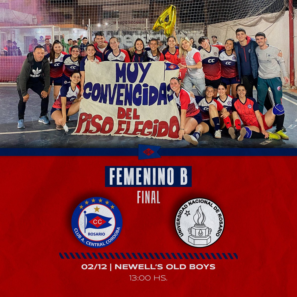 ⚽️ 𝗝𝗨𝗘𝗚𝗔𝗡 𝗟𝗔𝗦 𝗣𝗜𝗕𝗔𝗦, 𝗣𝗢𝗥 𝗘𝗟 𝗖𝗔𝗠𝗣𝗘𝗢𝗡𝗔𝗧𝗢

🏆 Femenino B - Final
🆚 UNR
⏱️ Sábado 2/12 - 13:00 horas
🏟️ Estadio Cubierto Newell’s

#VamosCharrua 🔵🔴