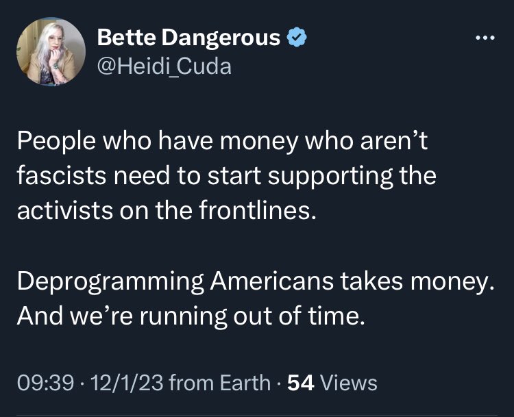 the thing is, @Heidi_Cuda, it'd be perfectly okay to ask to get paid for the entertainment or information your podcast gives its listeners

but because @jimstewartson has spent so much time attacking @QanonAnonymous, you're forced to lie and pretend you're 'saving people'