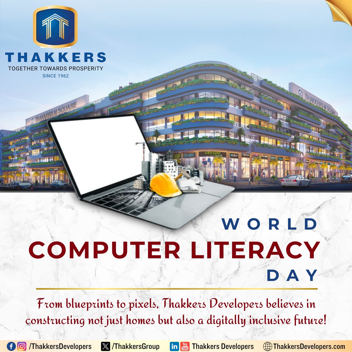 Empowering futures through bricks and clicks! Thakkers Developers celebrates World Computer Literacy Day by not just building homes but also fostering a digital ecosystem within our communities.

#ThakkersDevelopers #BuildingBrighterTomorrows #WorldComputerLiteracyDay