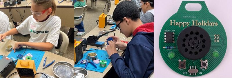 LearnToSolder's tweet image. SOLDERING CLASS sponsored by @LeidosInc!

Ages 12-15 - Register now seats are limited. Class will be held at the Augusta Tech campus, December 20th 1pm to 4pm. 

In this class we will be soldering together a Holiday Ornament that plays MUSIC! 🎶🎶🎶

eventsquid.com/contestant-Reg…