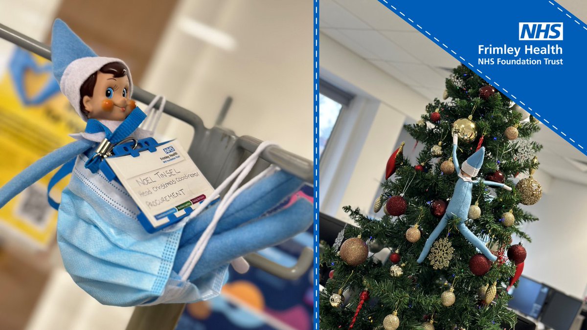 FrimleyHealth's tweet photo. Its day 2 of #NoelTheFrimleyHealthElf! He's been up to all kinds of mischief with the procurement team at #FrimleyParkHospital. 
Hijacking teams calls, getting caught in the scanner and putting out a tender for FHFT reindeers was the least of it! 🦌 
#FrimleyHealthElf https://t.co/3EKJrnJAd5