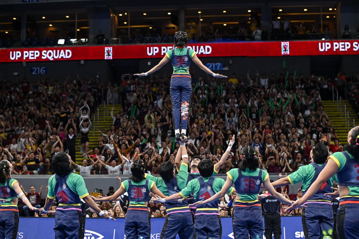 RapplerSports's tweet photo. GUSTO MO BANG SUMAMA? 🎶

The UP Pep Squad fights for the UAAP Cheerdance Competition title with an Eraserheads-themed routine. Will their team reach greater heights this year? #UAAPCDC2023 #AlapaUP https://t.co/dD58iyQOMP