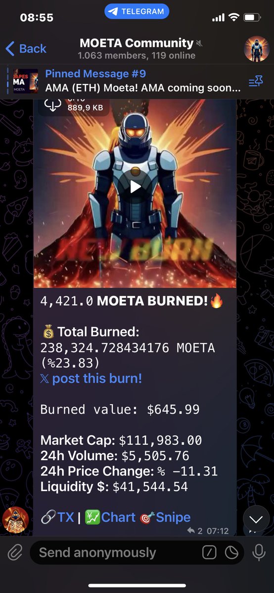Dear $MOETA community,

First of all we want to thank you that you always supported Moeta whenever  you could. Especially in crucial moments.

We have received the funds back from <a href="/FixedFloat/">FixedFloat⚡️</a> and as promised, we bought back .3 ETH and straight burned it to dead.

Lean forward💹