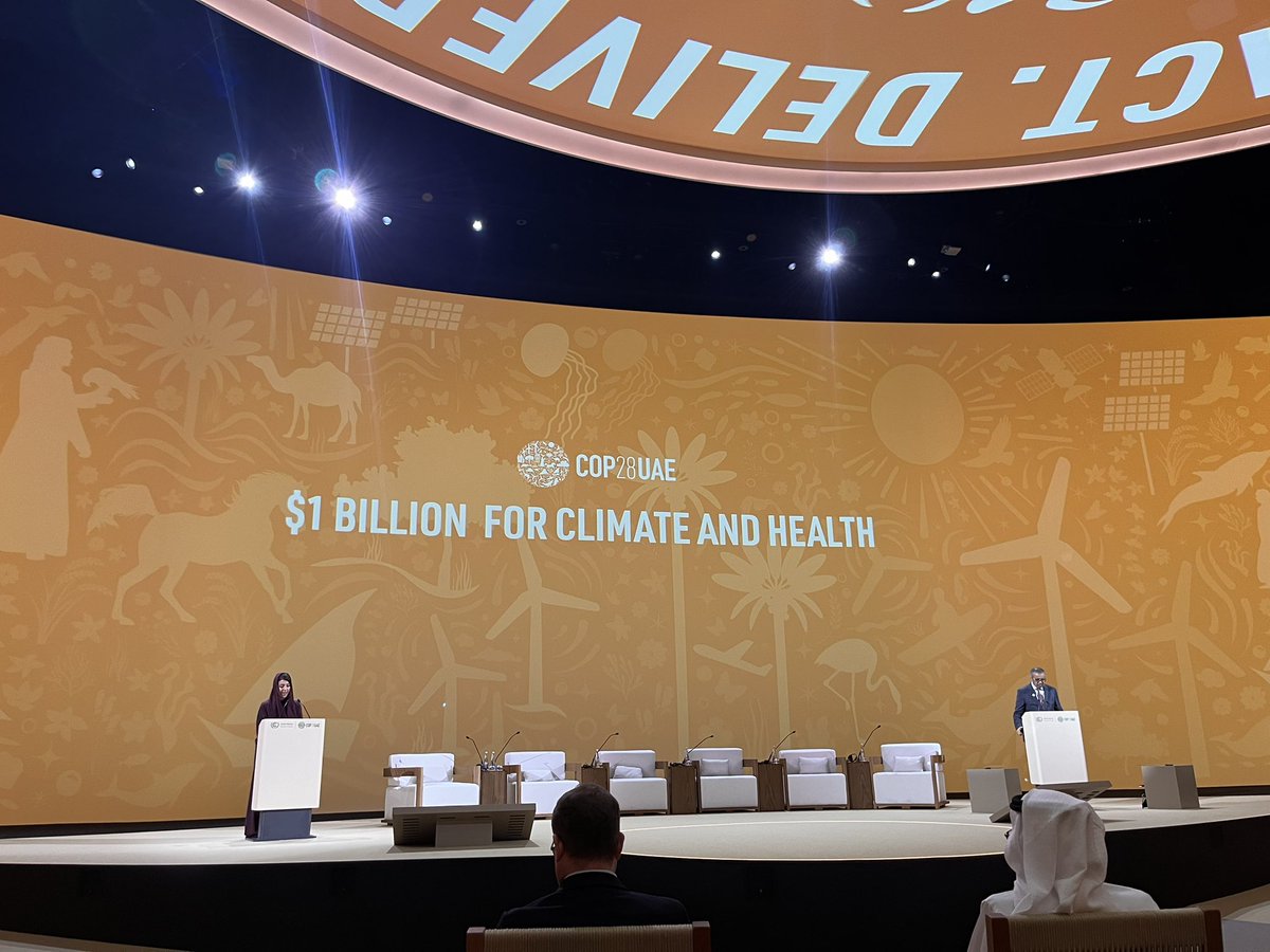 Announcement at #COP28 health plenary: New funds for climate and health. Also launched: Principles for financing health and climate solutions for common understanding of what climate health investment means in practice 
#HealthxClimate