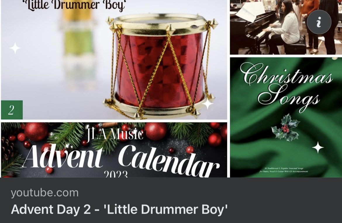 Advent Calendar Day 2 - ‘little drummmer boy’. 

youtu.be/z13QpcXHQy8?si…

#jlamusic #jlamusicuk #christmas #advent #adventcalendar #christian #piano #pianoteacher #music #musician #uk #enjoy #festive #holidays #happyholidays #youtube #youtuber #subscribe #littledrummerboy #drums