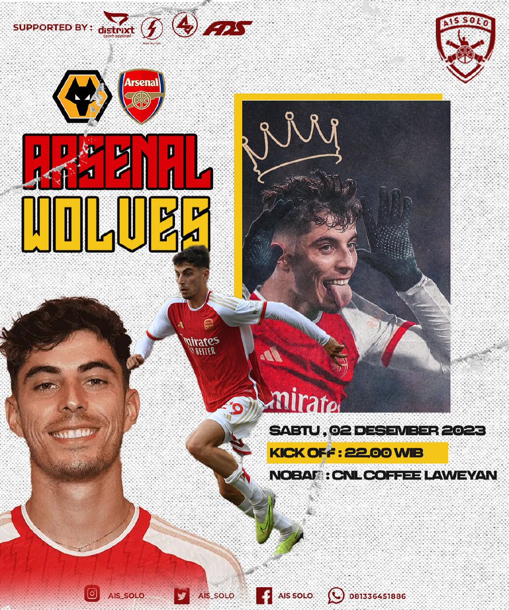AIS_SOLO's tweet photo. #MatchScreeningAISSolo

Premier League - Week 13
ARSENAL v Wolves
Sabtu, 2 Desember 2023
Open Gate: 21.30 WIB
Kick Off: 22.00 WIB
Venue: CnL Coffee, Laweyan (Solia Zigna)
HTM. Just Order (rekomendasi order Paket Nobar mulai 25k)

Terbuka untuk Member dan Non member!

Yuk Ramaikan https://t.co/9aSFag2WRQ