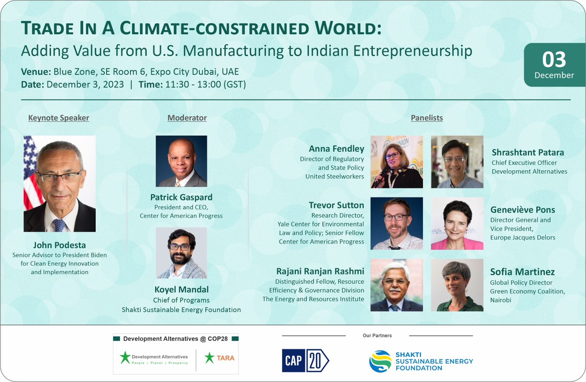 DAperspectives's tweet photo. Are you attending #COP28? 🌍 If so, don’t miss the “Trade in a Climate-Constrained World”
The event is on Dec 3rd at 11:30 AM GST in the Blue Zone.
For more information, visit- https://t.co/MEmvDpqA8t
#COP28 #COP28UAE #Globalstocktake #climatefinance #TogetherForClimateAction https://t.co/grqNIGf4Is