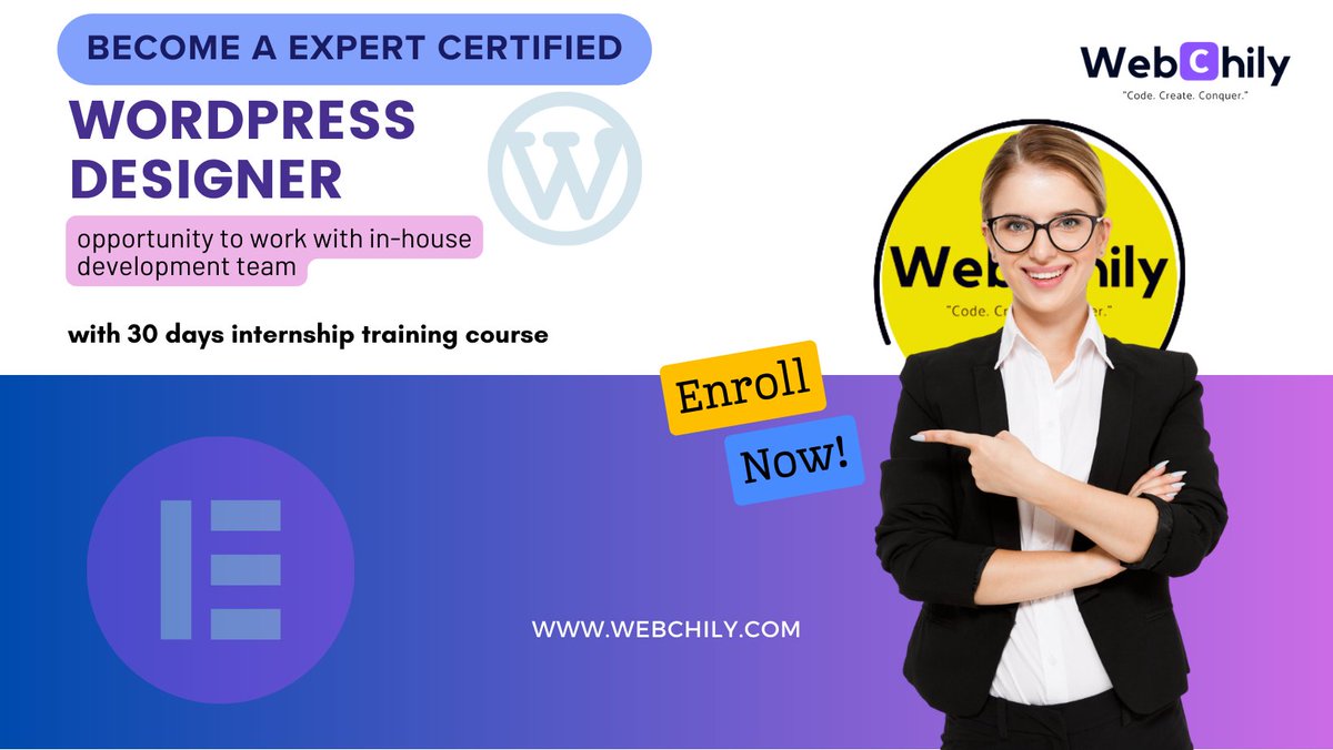 Transform into a Certified WordPress Designer: Join Webchily's internship program today! Contact us to secure your spot and fast-track your journey to professional excellence. 
#webdesign #wordpress #wordpressdesigner #webdevelopment #webintern #CMS #CMSwebsites #webchily