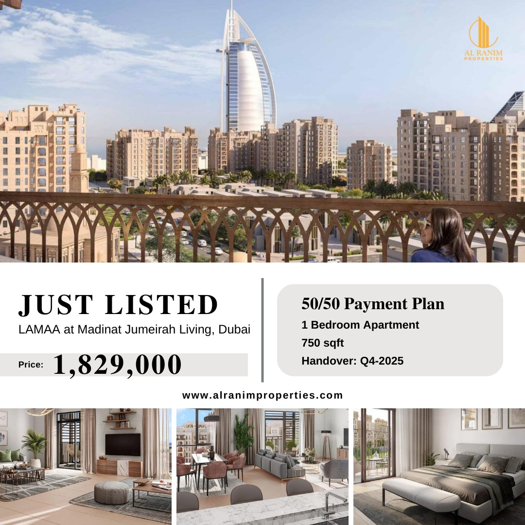 alranimprop's tweet photo. Just Listed - Lamaa at MJL
Starting from 1,829,000 AED

✅50/50 Payment Plan
✅Handover - Q4 2025

Book your unit Now:
📞 +971 58 586 3986
🌐 https://t.co/02EMPlX0vW
📧 info@alranimproperties.com

#dubai #lamaamjl #alranim #alranimproperties #DubaiRealEstate #InvestmentTips #MJL https://t.co/rp4xh9R8nh