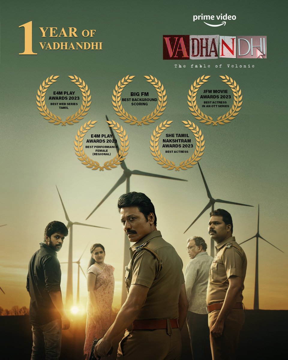 1 year of #Vadhandhi The Fable of Velonie!!! #VadhandhionPrime Thank you all for the love you have showered on this series! It was sheer joy to work with our buddy - the Creator @andrewxvasanth and the super awesome @iam_SJSuryah !! To our team at @wallwatcherfilm and to the