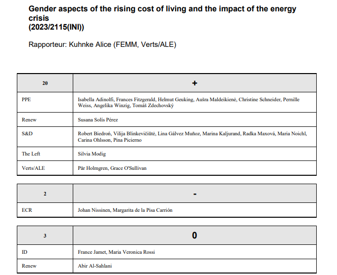 acv_csc_europe's tweet image. ⚠️Important report on #gender #aspects and the #rising #costofliving and the impact of the #energy #crisis adopted this week by @EP_GenderEqual - strong support - only ECR (BE affiliate: NVA) against &amp;amp; all ID (BE affiliate: VB) &amp;amp; 1 liberal abstained👇