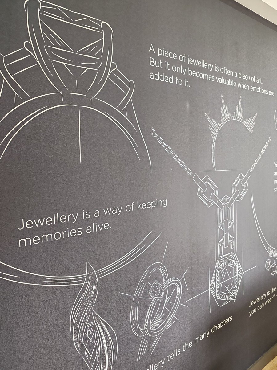 diamondsetterUK's tweet photo. Here's a glimpse of our interior - sketches of jewellery design printed on a bespoke wallpaper.  We can't wait to welcome you at our brand new shop at @thepantiles.  Our bespoke consultations are open.
#pantiles #tunbridgewells #Christmas https://t.co/jKIVzXJA24