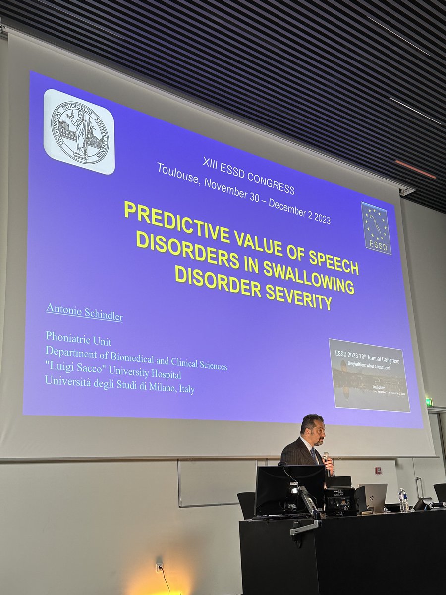 _ESSD_'s tweet photo. Last day of #ESSD2023 congress! This morning we start with a wonderful keynote lecture by Prof Antonic Schindler on predictive value of speech disorders in swallowing disorder severity.
#dysphagia #dysarthria #speechdisorders #predicator #ESSD2023 https://t.co/eqrETayluk
