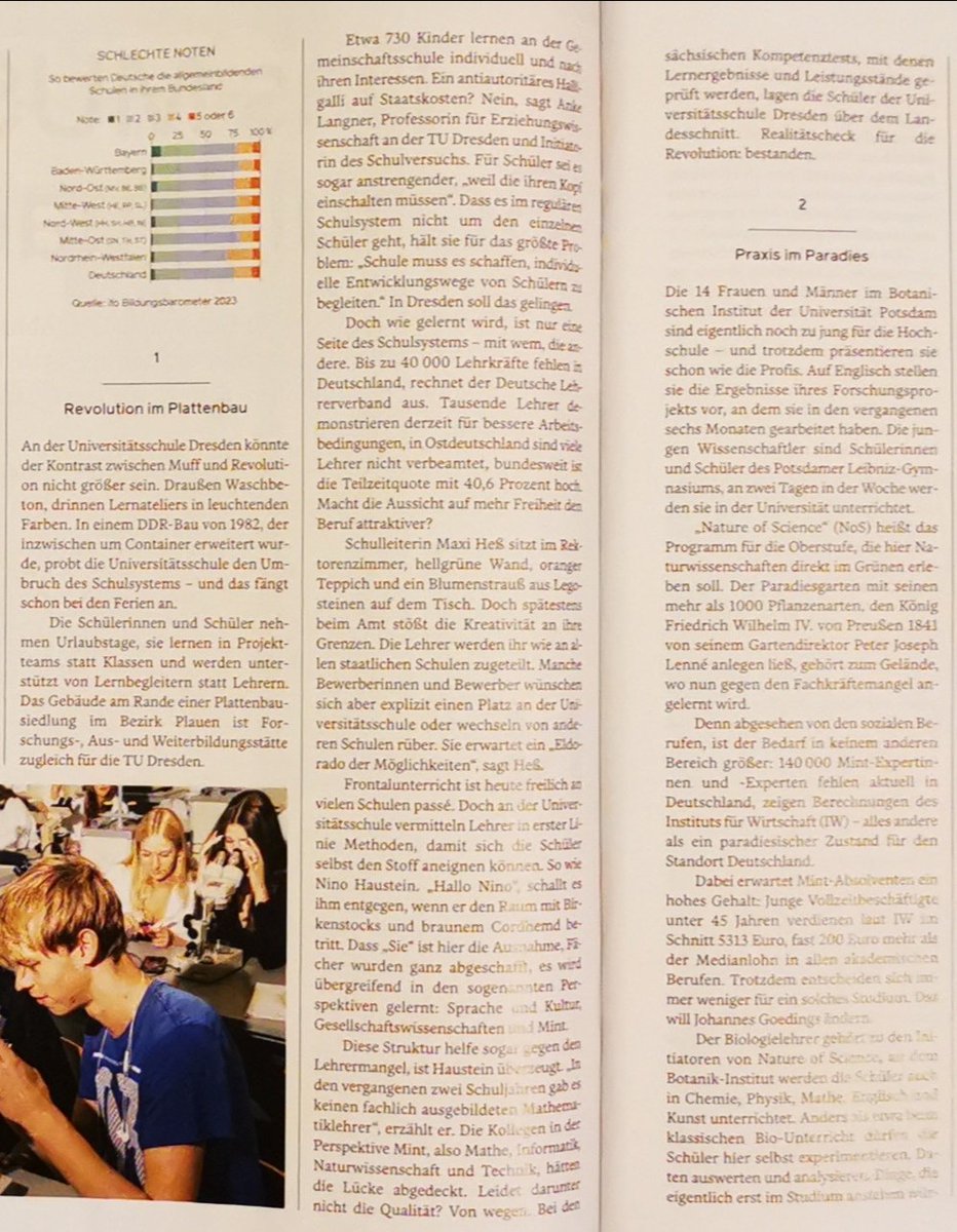 "Das MUSS Schule machen" - in der aktuellen <a href="/wiwo/">WirtschaftsWoche</a> machen sich <a href="/Sonja_Alvarez/">Sonja Álvarez</a> @jannikdeters <a href="/philipp_frohn/">Philipp Frohn</a>
<a href="/AngelikaMelcher/">Angelika Melcher</a> und 
<a href="/florian_kistler/">Florian Kistler</a> auf die Suche nach der #SchuleDerZukunft. Die #UnischuleTUD ist mit "Revolution im Plattenbau" dabei.