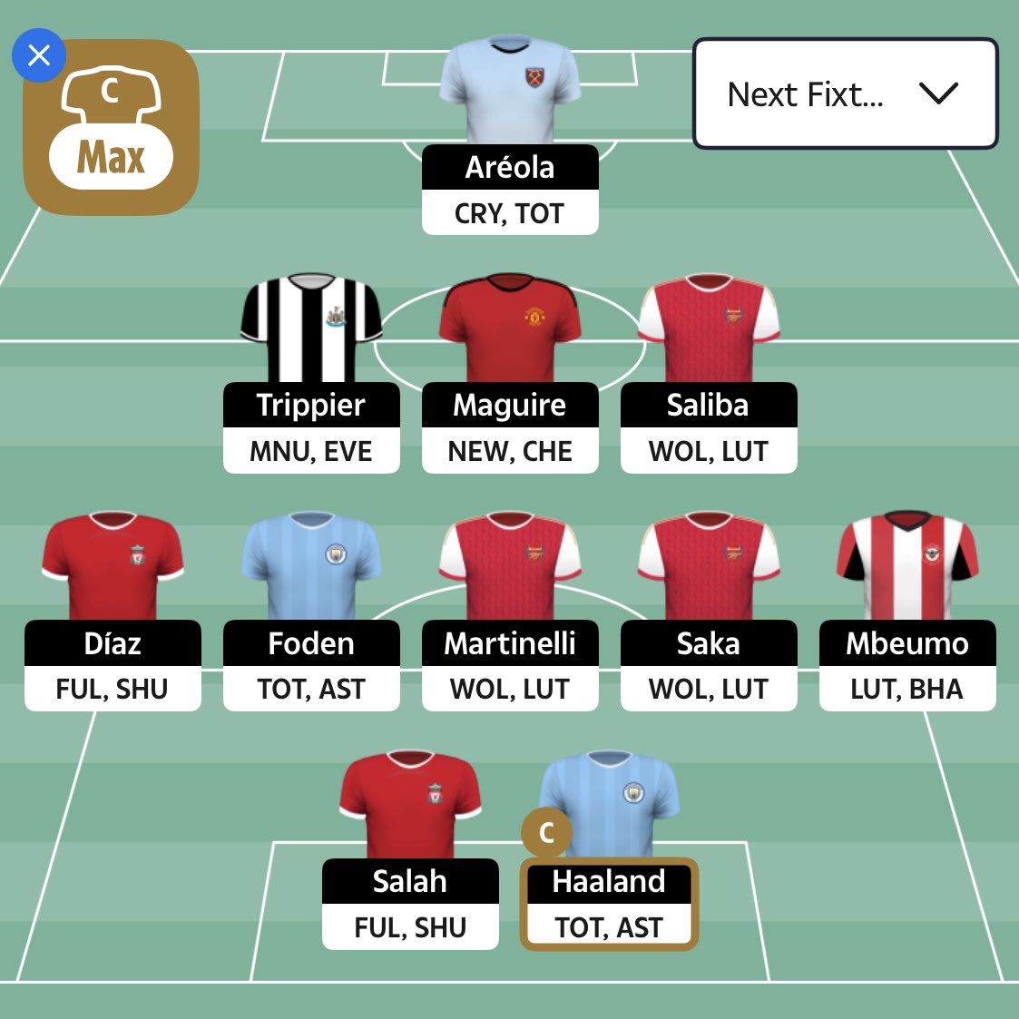 fflarry66's tweet photo. GW14 🔒

Out: Cash &amp; Alvarez 
In: Diaz &amp; Mbeumo 

Max Captain is active 🤩

Good luck all. https://t.co/hstGxJVhbC
