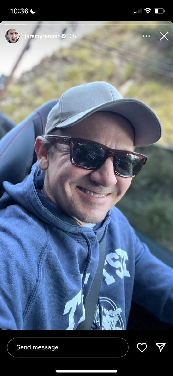 clintasherson's tweet photo. renner wearing scarlett’s the outset hoodie is so 🥹💜✨ and he looks so happy too 🥹 https://t.co/7UFvTQtIOR