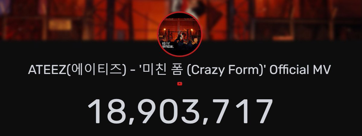 ATYstream's tweet image. 🐇| 'Crazy Form' Official MV has reached 18.900.000 views in 22 hrs &amp;amp; 47 mins! 

Congratulations to #ATEEZ &amp;amp; ATINYs!🎉

—🌸—
CRAZY FORM OUT NOW
#미친폼_에이티즈가_돌아왔다
#미친폼 #Crazy_Form #ATEEZ_WILL #에이티즈 @ATEEZofficial