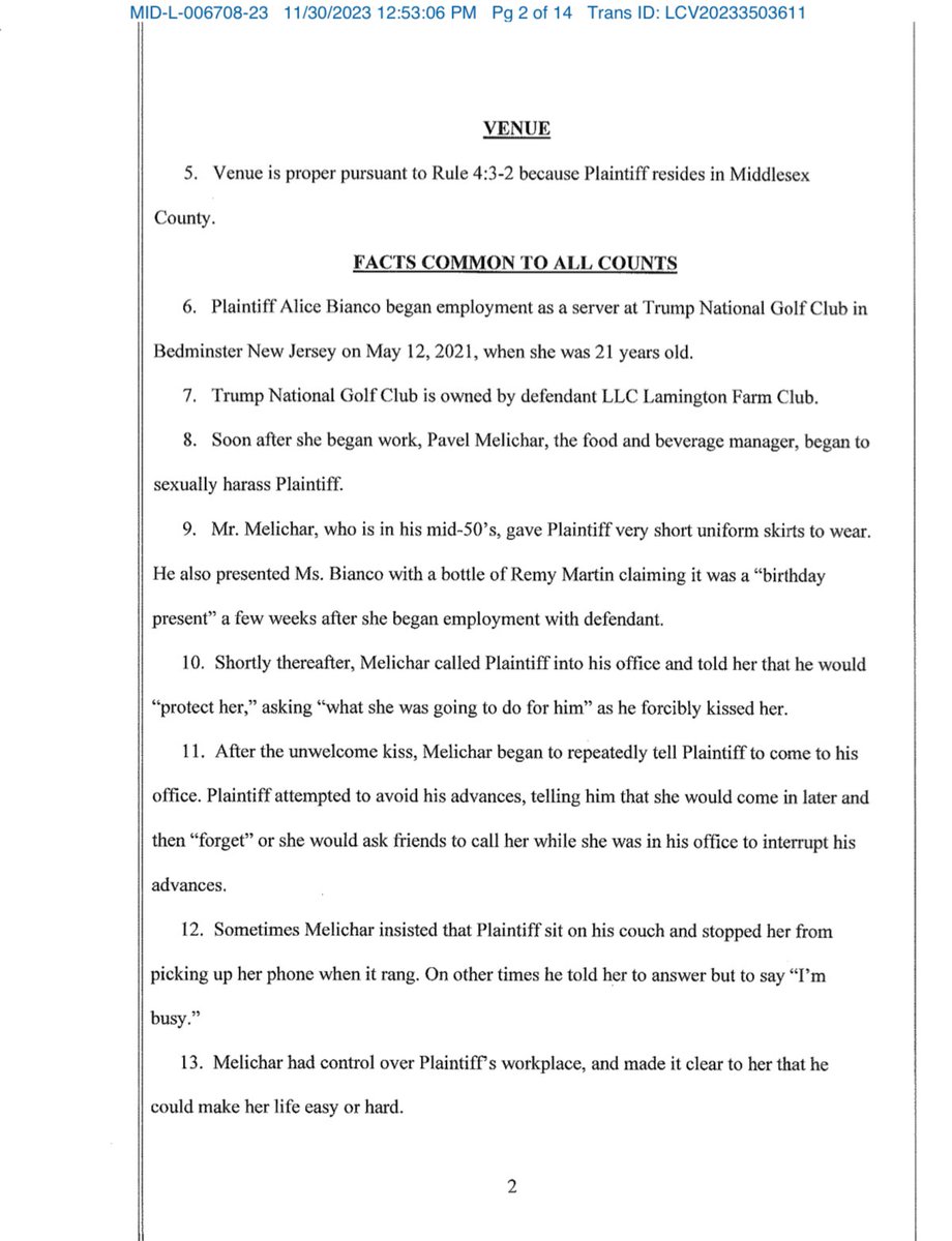 I don’t even have it in me to snark. The plaintiff, Alice Bianco, was employed at the Trump National Gold Club as a server when her boss began sexually harassing her.