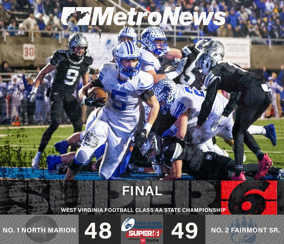 FINAL:
No. 2 Fairmont Senior 49, No. 1 North Marion 48. 
#wvprepfb