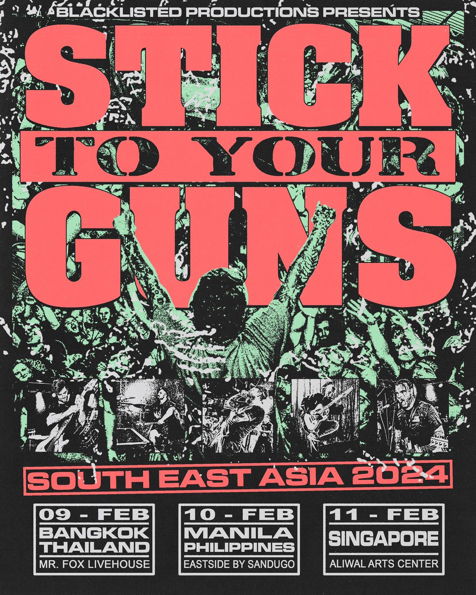 Blacklisted Productions Presents… For the first time ever, Stick To Your Guns South East Asia tour 2024! Performing 'Diamond' in its entirety as part of the 10-year anniversary tour! Ticketing details out soon via respective promoters! 🇹🇭🇵🇭🇸🇬