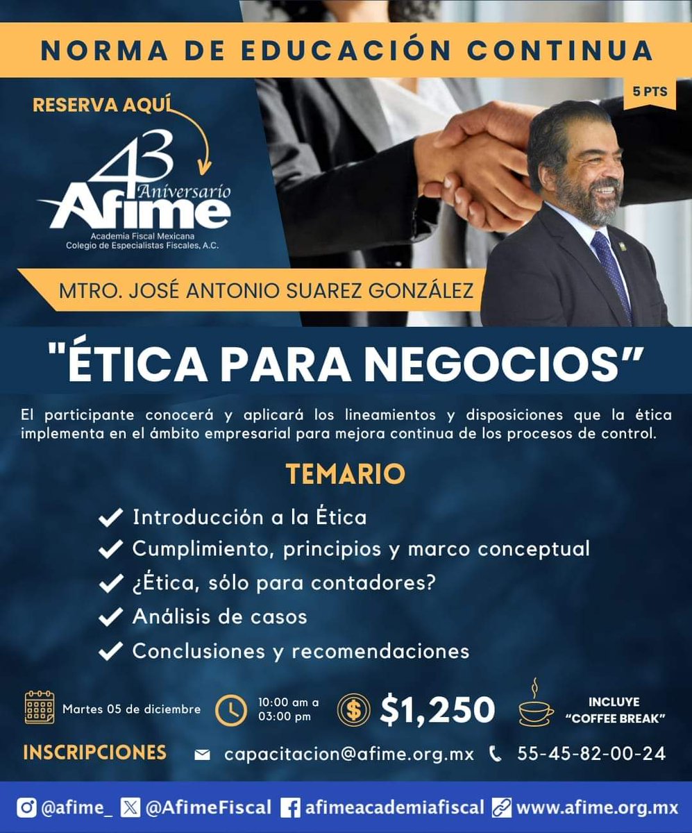AfimeFiscal's tweet photo. 🚨 Los invitamos a nuestro curso:
Ética para negocios 

🔵 Recuerda que nuestros cursos entran dentro de la Norma de Educación Continua.

📱 Para mayor información contáctanos 55 4582 0024 

#cursos  #ACTUALIZACION #afime #etica https://t.co/GuNeKvcRlW