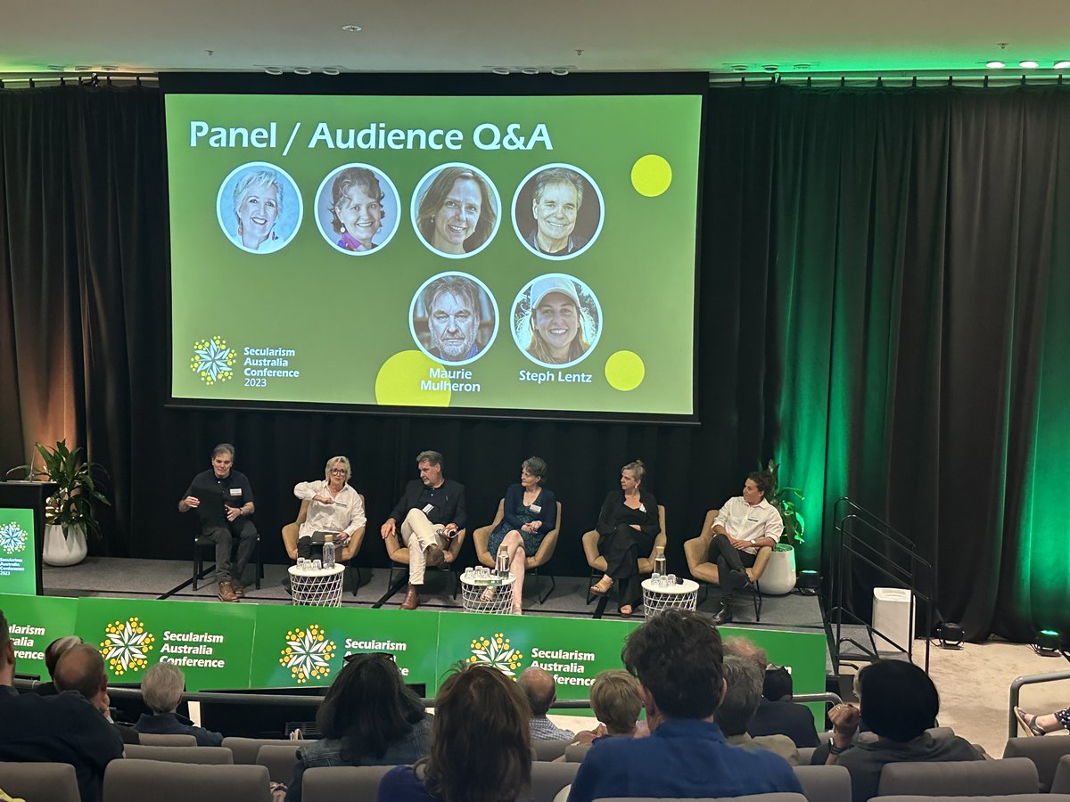 "I'm so sick of hearing 'challenging my right to discriminate against others is discriminating against me'...why does this discrimination seem to always land on women/girls &amp; the LGBTIQ community" (paraphrased)
Thank you <a href="/JaneCaro/">Jane Caro</a> for your boldness and bad-assery! 
#SecularismAu