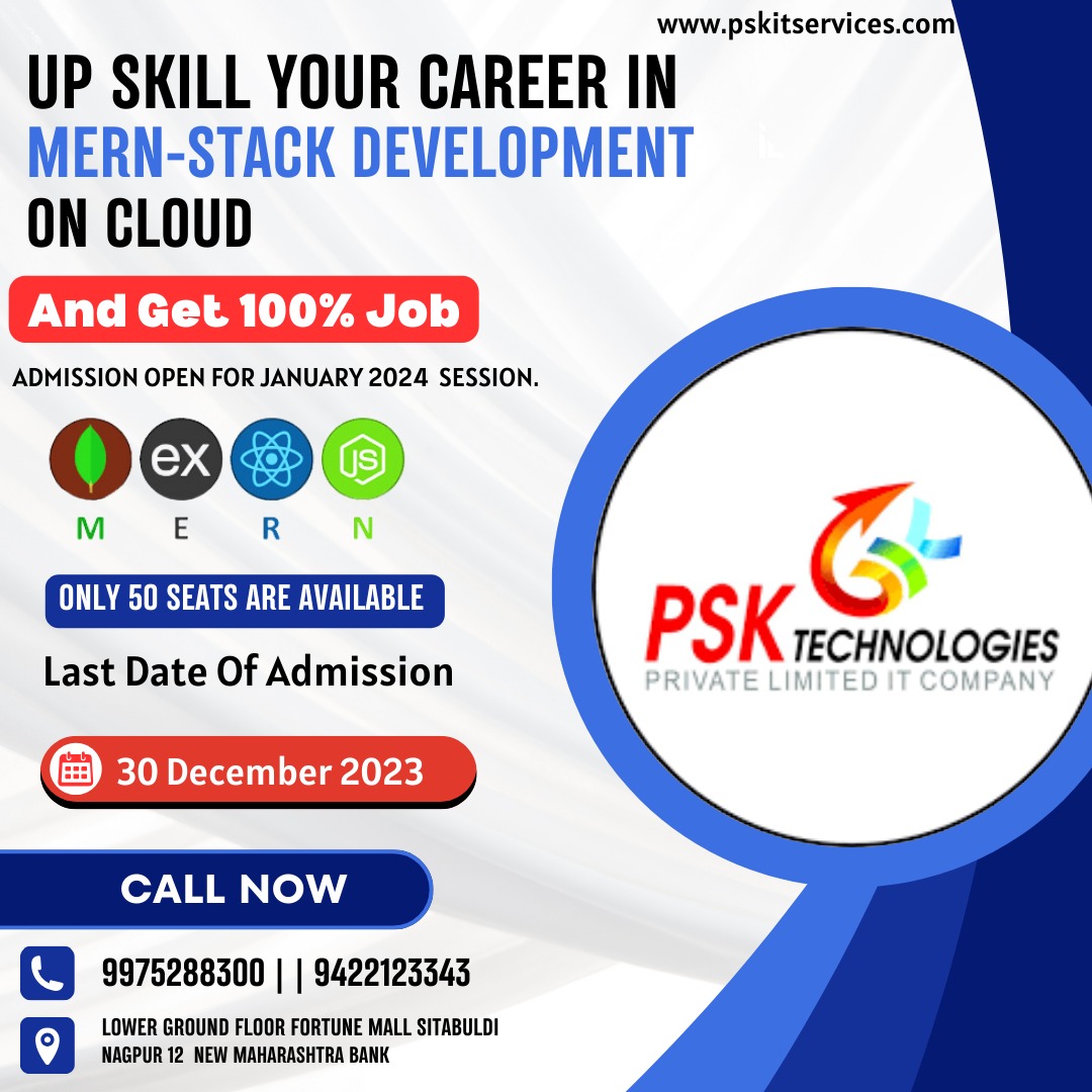 *Up Skill Your Career in MERN-STACK Development on Cloud*
👇
*And Get 100% Job*
.
#psk #psktechnologies #nagpur #internship #internships #internshipopportunity #mernstack #mern