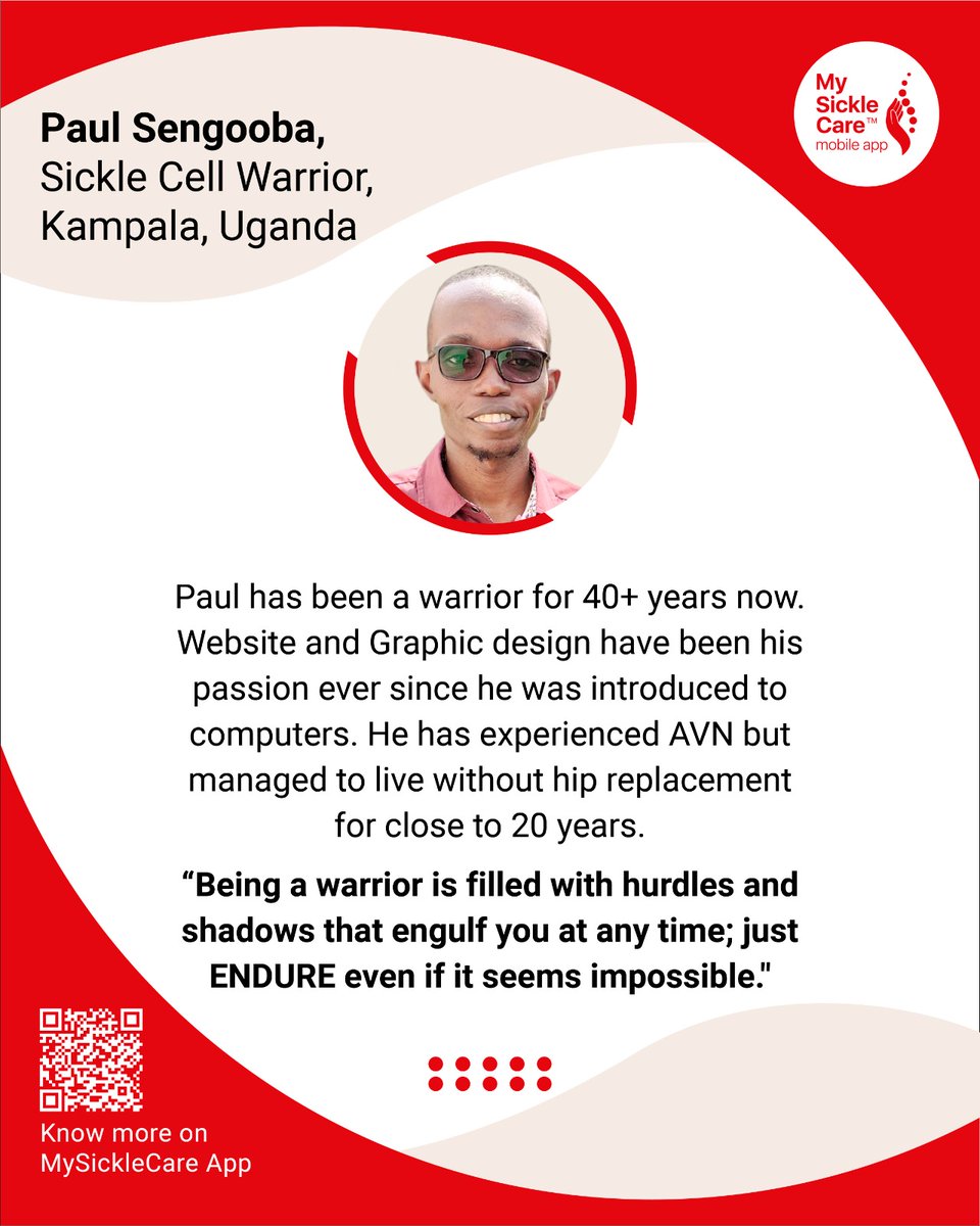 Warrior used technology to reshape his life, find his calling, and make it his vocation.

For more information download 'MySickleCare App'
rb.gy/8qc3iq.

#sicklecelldisease #sicklecellwarrior #technologyforgood #successfulsicklecellpatient #vocationsicklecellpatient