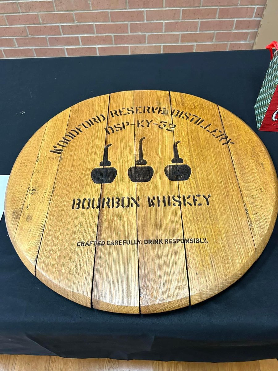 Thank you <a href="/WoodfordReserve/">Woodford Reserve</a> for the barrel lid! Our bourbon tasting event was a success and it’s because of supporters and donations like yours! ⬛️🟦⬛️🥃