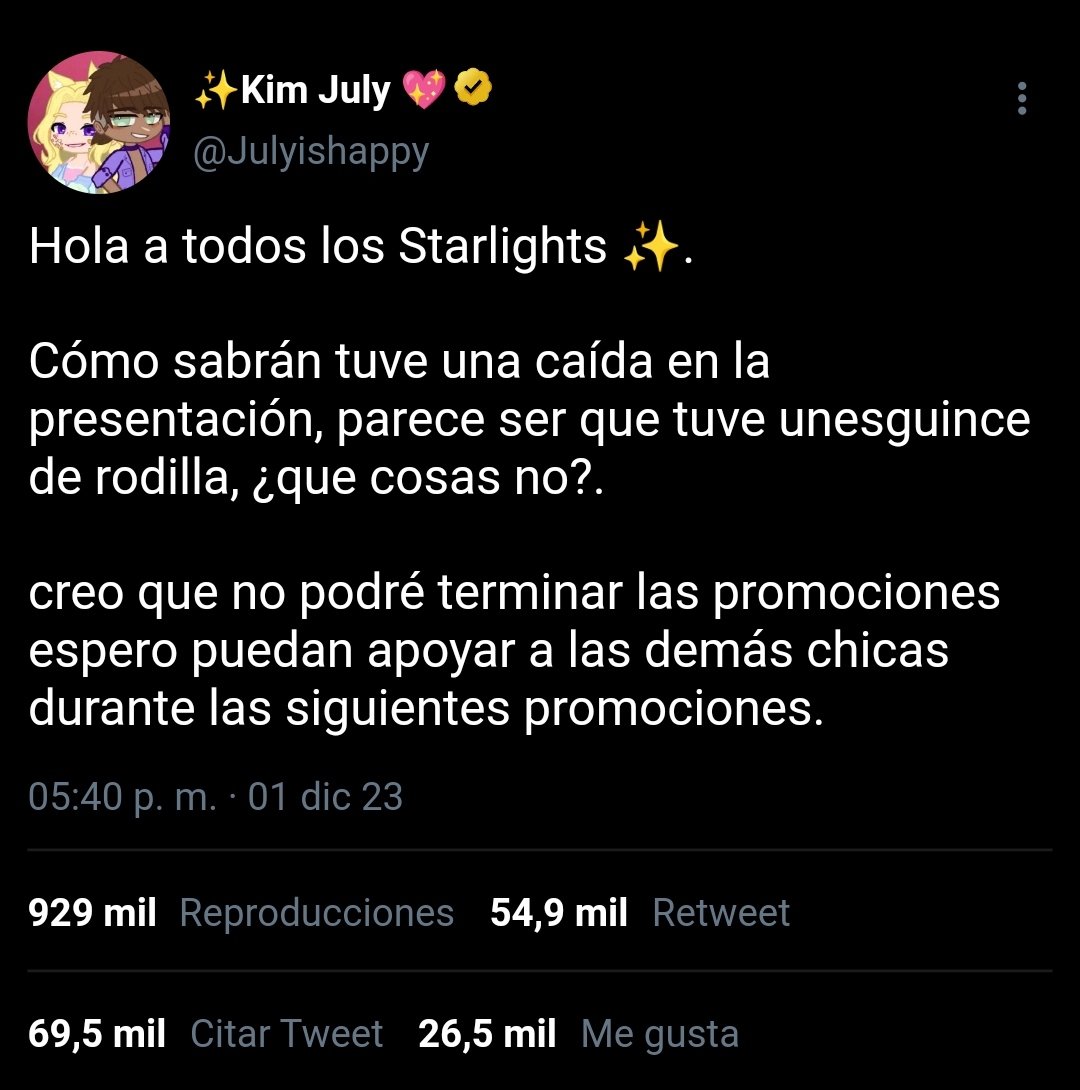 Lethality_Stars's tweet photo. Hours later on Twitter, the member revealed that she had a sprained knee, which is why during the next promotions there will only be 5 members. https://t.co/TLOCTivQlS