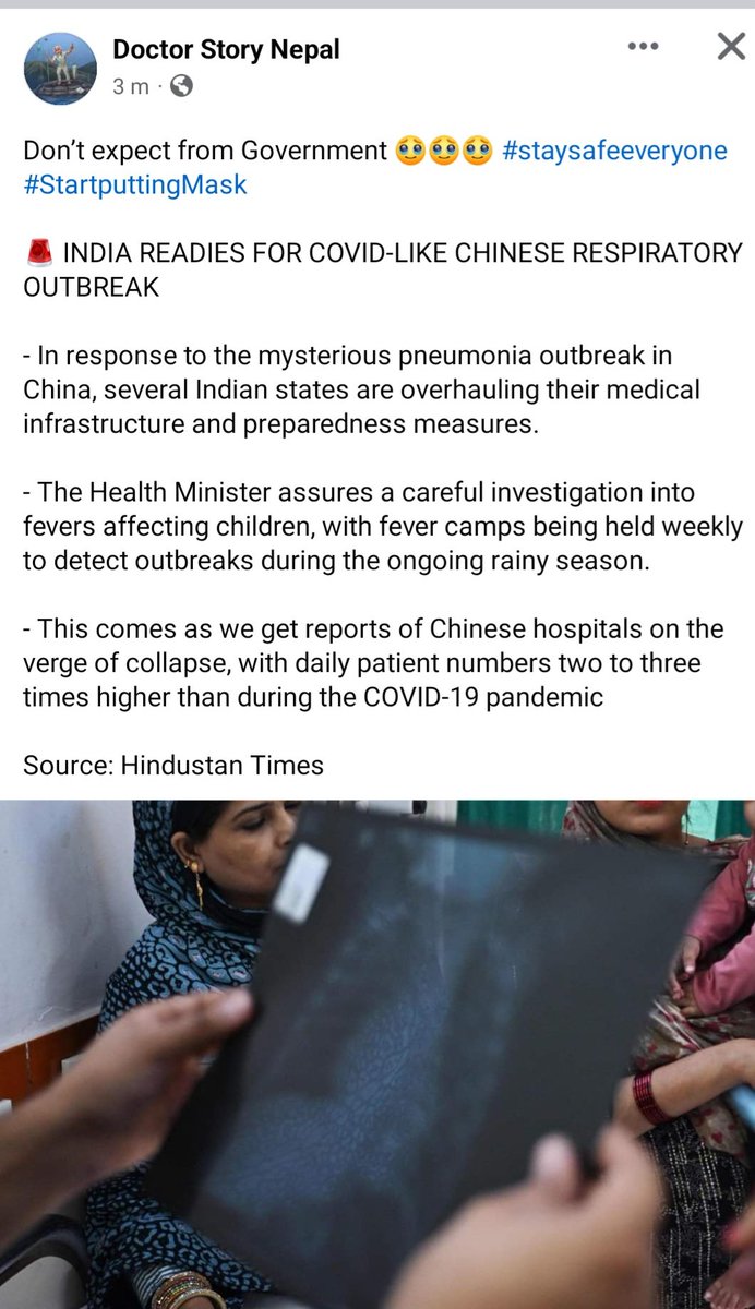#staysafeeveryone #StartputtingMask 

🚨 INDIA READIES FOR COVID-LIKE CHINESE RESPIRATORY OUTBREAK

- In response to the mysterious pneumonia outbreak in China, several Indian states are overhauling their medical infrastructure and preparedness measures.