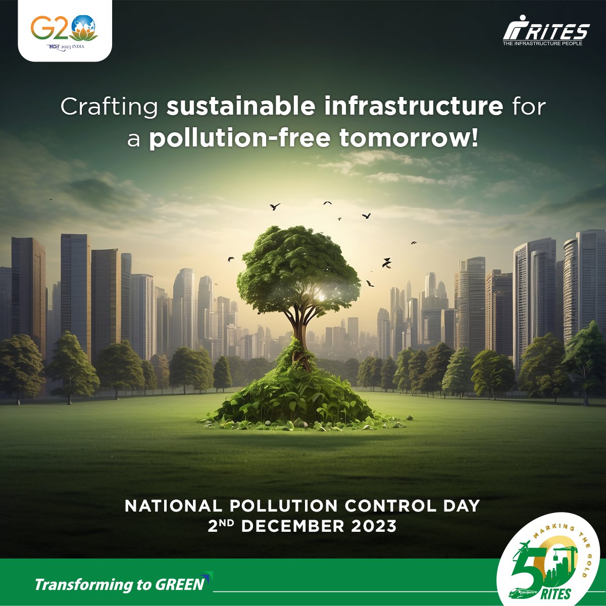 RITESLIMITED's tweet photo. Investing in #sustainableinfrastructure is #RITESβ commitment to a cleaner future!
On this #NationalPollutionControlDay, we reaffirm our efforts to improve air & water quality, reduce emissions, & enhance energy efficiency by uplifting #sustainability. #Infra4Future https://t.co/jnv6ni5LdN