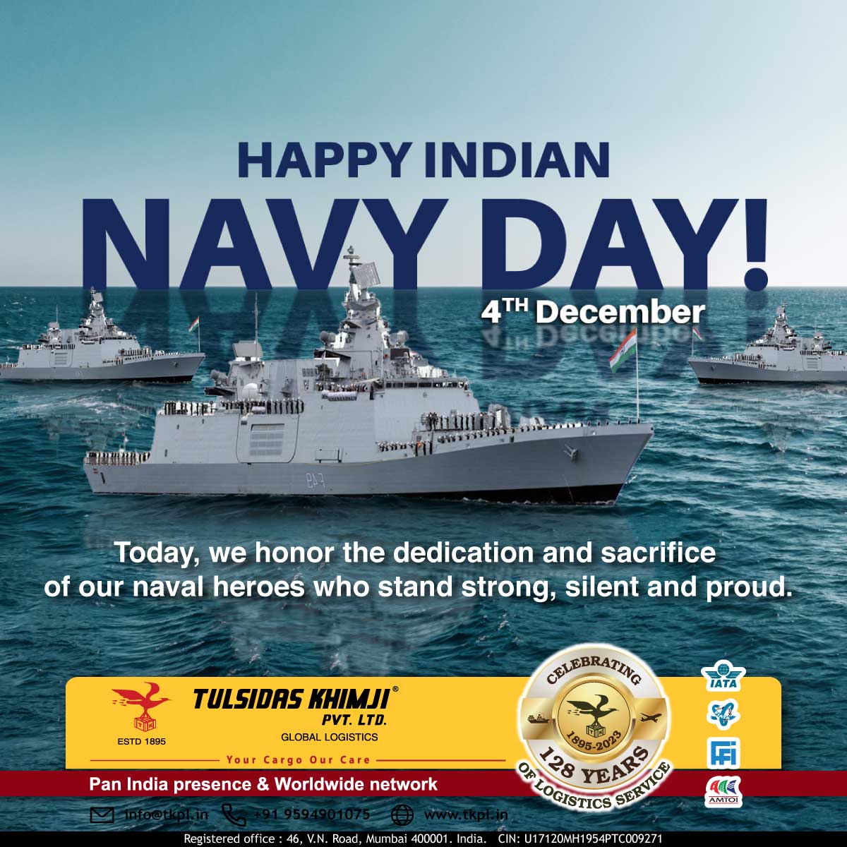 Indian Navy Day
Today, we honor the dedication and sacrifice of our naval heroes who stand strong, silent and proud.
#SaluteToOurHeroes #IndianArmedForces #IndianNavyDay #NavyHeroes #IndiasFirstLineOfDefense #NavalTradition #NavalExcellence #NavySpirit #IndianNavyDay2023