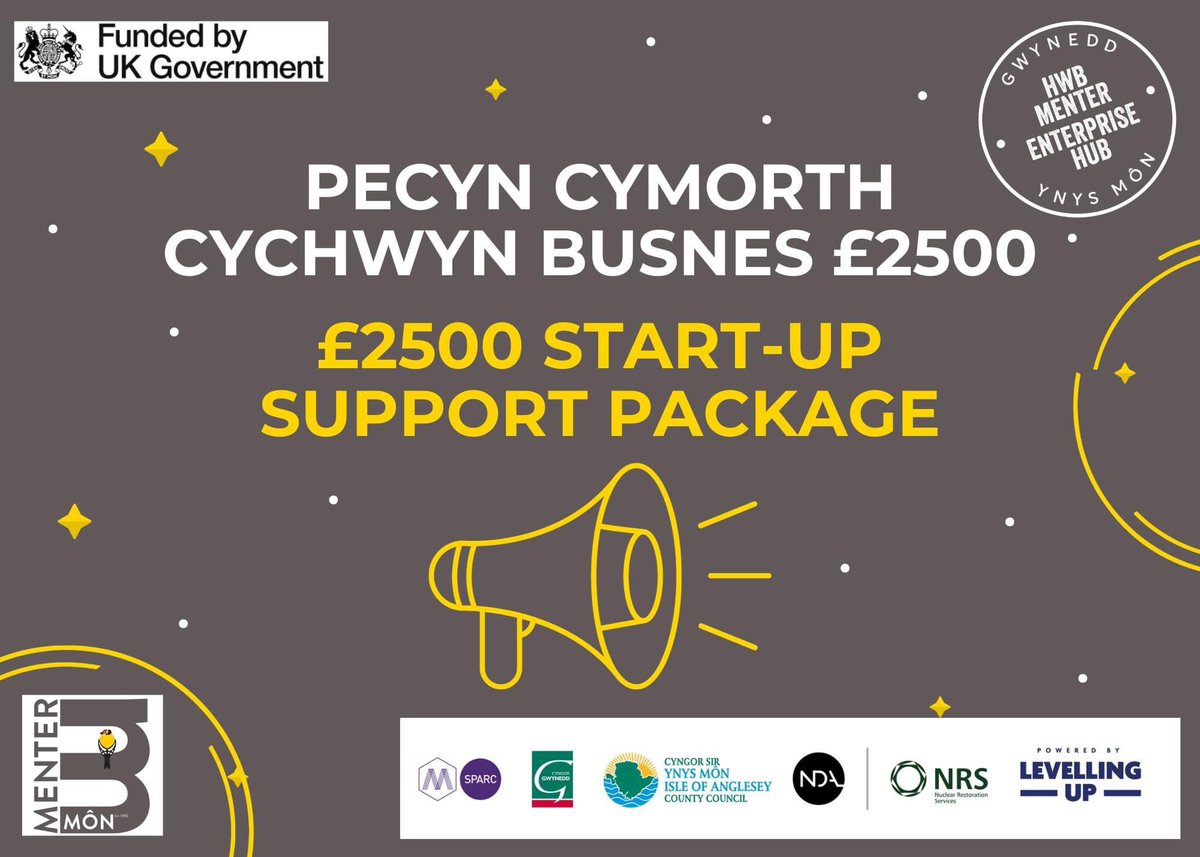 ⭐️⭐️PECYN GRANTIAU BUSNES⭐️⭐️ Mae gennym pecyn cymorth busnes gwerth £2500 ar gael i unigolion yng Ngwynedd ac Ynys Môn sy’n ystyried cychwyn busnes trwy'r Hwb Menter Mwy o wybodaeth yma 👇 hwbmenter.cymru/cy/pecyncymorth #UKSPF @NDAgovuk @cyngormon @CyngorGwynedd @_busnescymru