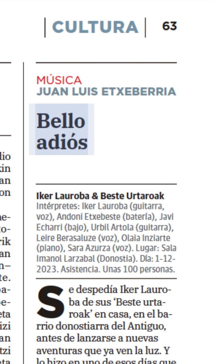 Qué bella la despedida de <a href="/ikerlauroba/">iker Lauroba</a> de su banda antes de lanzarse a nuevas aventuras. Crónica en <a href="/diariovasco/">El Diario Vasco</a>