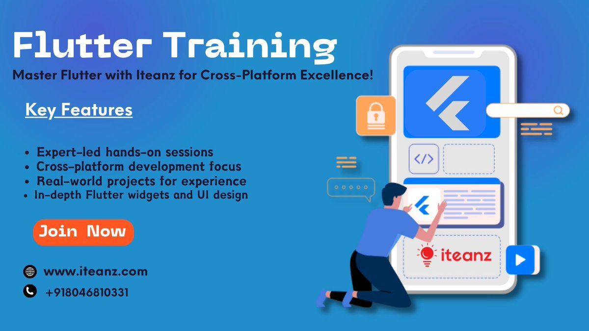 iteanzglobal's tweet image. Elevate your coding prowess with Iteanz's Flutter Training!
Master cross-platform development, refine UI design, and propel your career in the tech fast lane. Enroll now and code your success story!
buff.ly/3FZrboR
#FlutterTraining #Iteanz