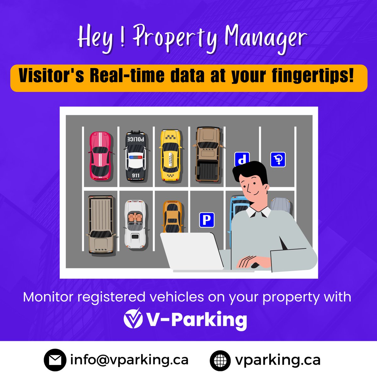 VParkingCanada's tweet photo. Unlock the ease of managing visitor parking with our real-time data solutions. Property managers and rental property owners, dive into effortless parking information accessibility. #RealTimeParking #VisitorParking #PropertyManagement https://t.co/YrKyZ3W0X7