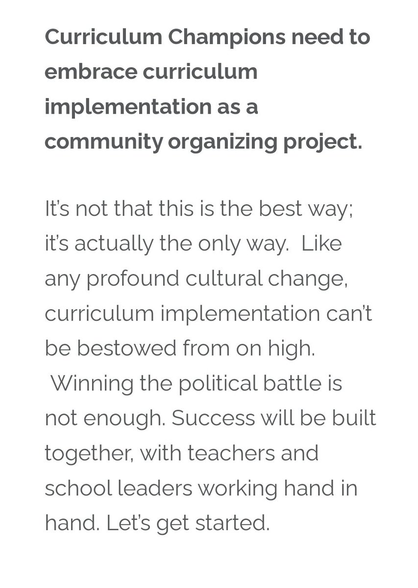 Such an important piece from @KataSolow - high-quality curricular materials and respect for teacher expertise can go hand in hand. I want to reflect on how my community organizing experience could influence my school comminity.