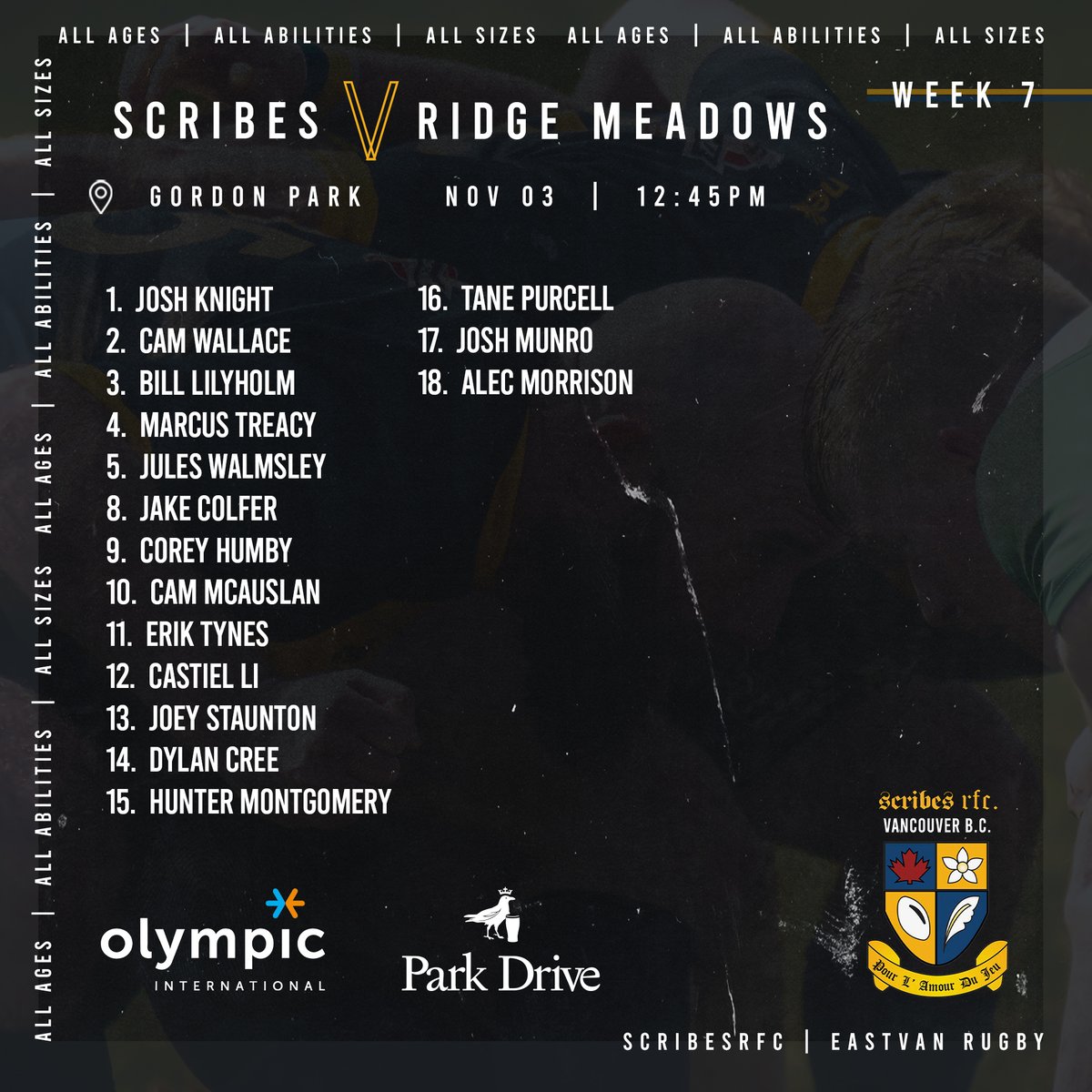 Our Div 2 men's team is gearing up for a rematch against Meralomas after their nail-biter just a couple of weeks ago. Meanwhile, our Div 3 men's squad will be facing off against Ridge Meadow at home. See you tomorrow!

LET'S GO!!! 💙💛

#scribesrfc #eastvanrugby #letsgoscribes